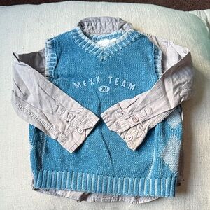 Mexx Kids V-Neck sleeveless blue knit and gray button down shirt Set
